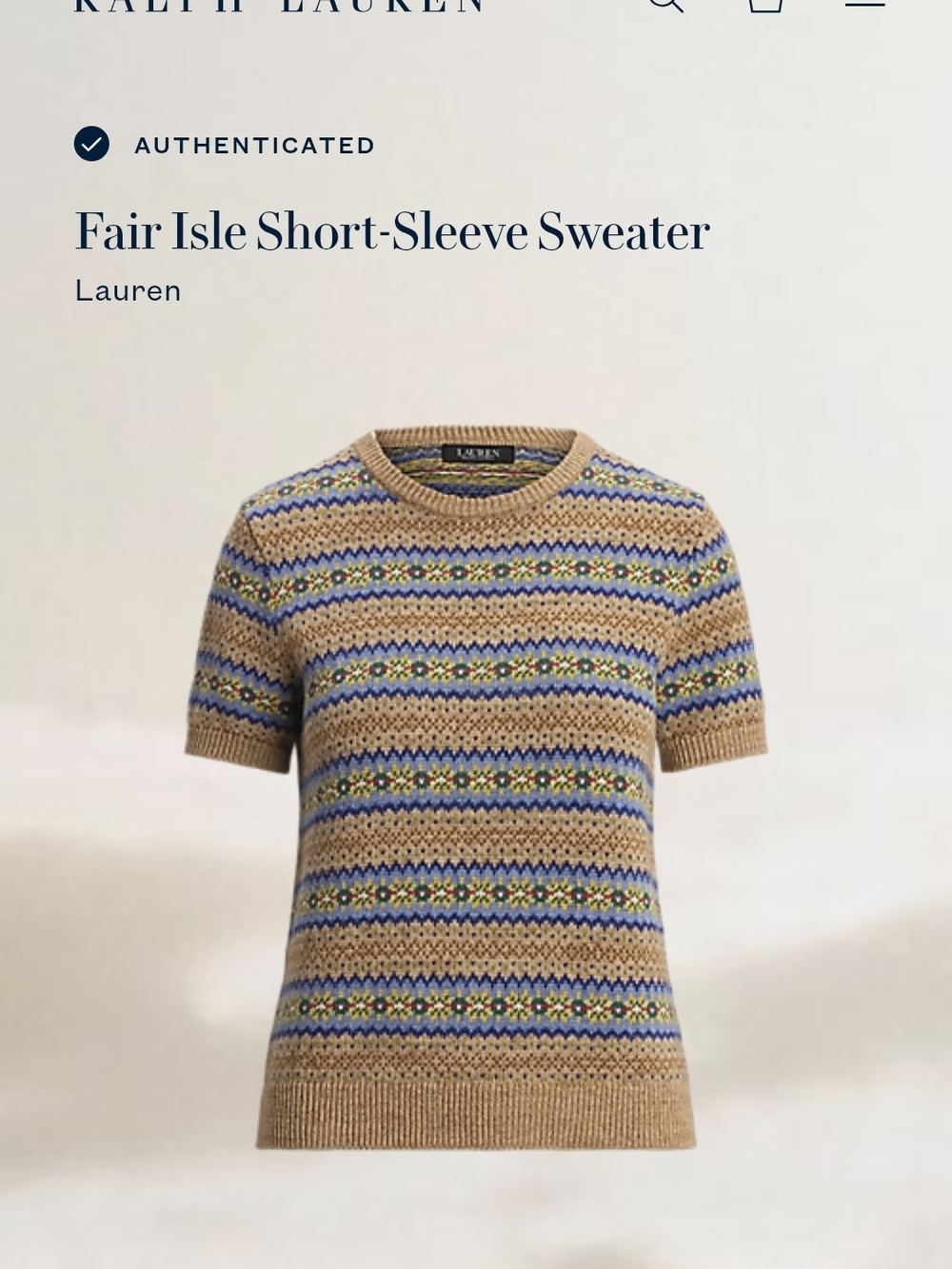 Lauren Ralph Lauren Tan & Blue Fair Isle Crewneck Sweater